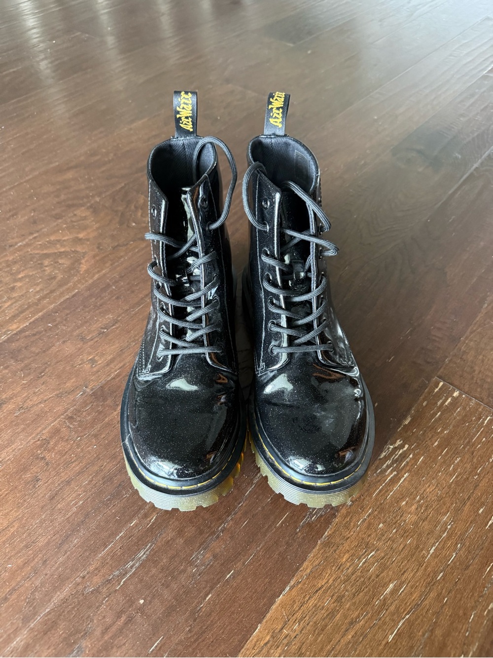 Dr. Martens Luana Boots Womens 8 Black Glitter Patent Leather Lace Up Combat